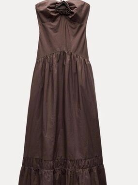 Zara Brown poplin Maxi Dress